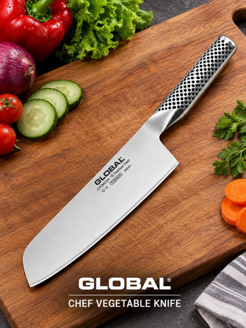 Global G-5 7" Vegetable Knife Cromova 18 Steel Japanese Kitchen Knife